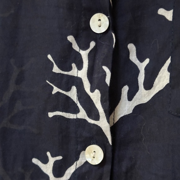 Kiki Sol Lightweight Cotton Button Up Blouse Navy Blue White Coral Print XXL - Picture 4 of 12